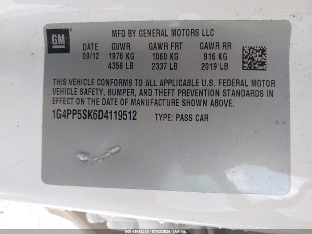 Aukcja sprzedaży 2013 Buick Verano, vin: 1G4PP5SK6D4119512, numer aukcji: 45498325