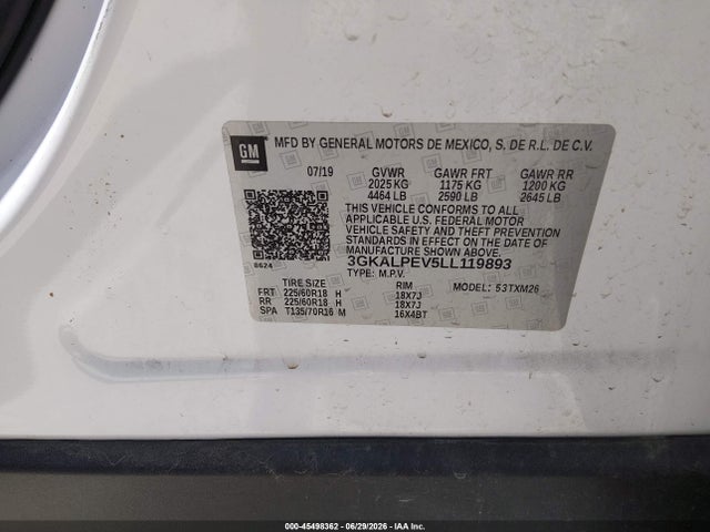 2020 Gmc Terrain Fwd Slt მანქანა იყიდება აუქციონზე, vin: 3GKALPEV5LL119893, აუქციონის ნომერი: 45498362