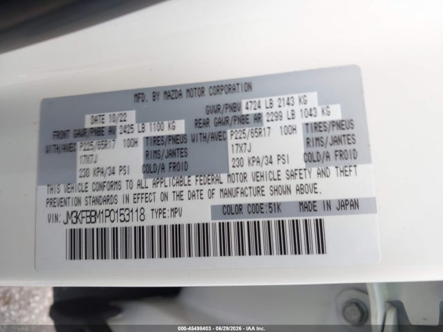 Aukcja sprzedaży 2023 Mazda Cx-5 2.5 S Select, vin: JM3KFBBM1P0153118, numer aukcji: 45498403