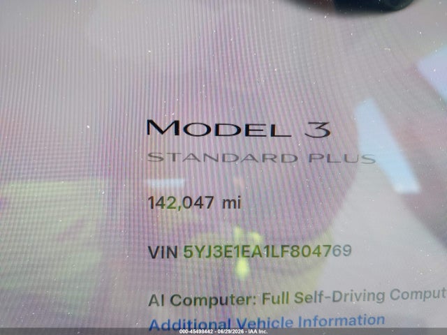 Auction sale of the 2020 Tesla Model 3 Standard Range Plus Rear-wheel Drive/standard Range Rear-wheel Drive, vin: 5YJ3E1EA1LF804769, lot number: 45498442