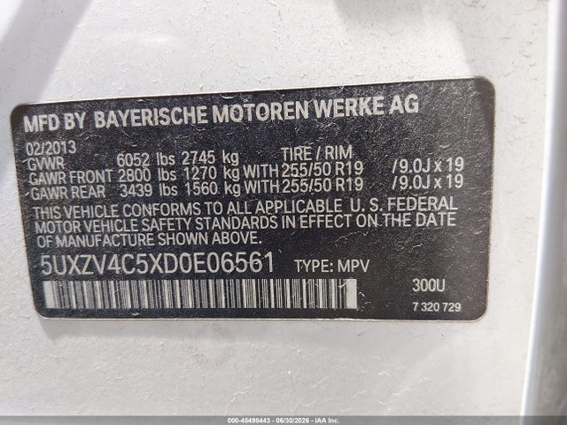 Aukcja sprzedaży 2013 Bmw X5, vin: 5UXZV4C5XD0E06561, numer aukcji: 45498443