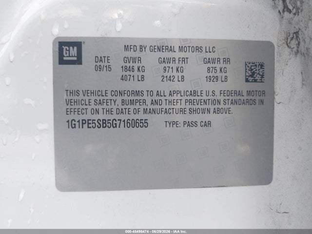 1G1PE5SB5G7160655 Chevrolet Cruze Limited 1lt Auto