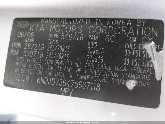 Aukcja sprzedaży 2007 Kia Sorento Ex, vin: KNDJD736475667118, numer aukcji: 45498492