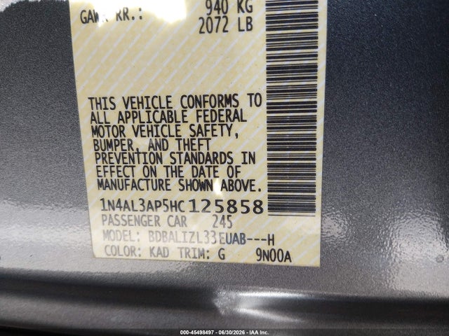 1N4AL3AP5HC125858 Nissan Altima 2.5 Sv