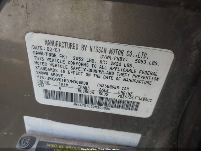 Продажа на аукционе авто 2007 Infiniti M35, vin: JNKAY01E37M309809, номер лота: 45498500