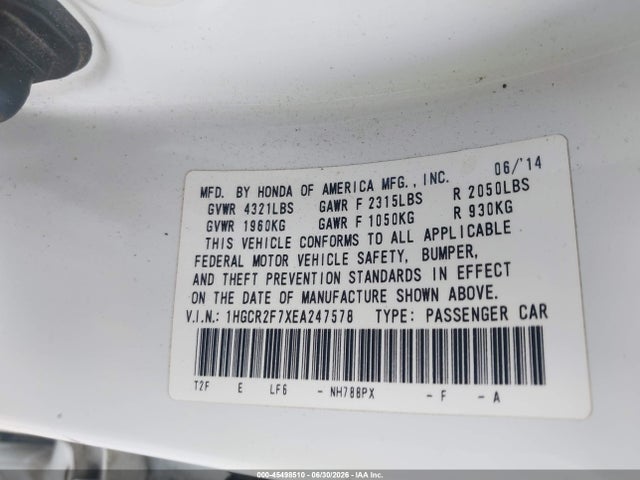 Honda ACCORD EX 2014 1HGCR2F7XEA247578 Image 9