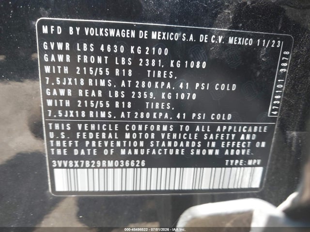 3VV8X7B29RM036626 Volkswagen Taos 1.5t S