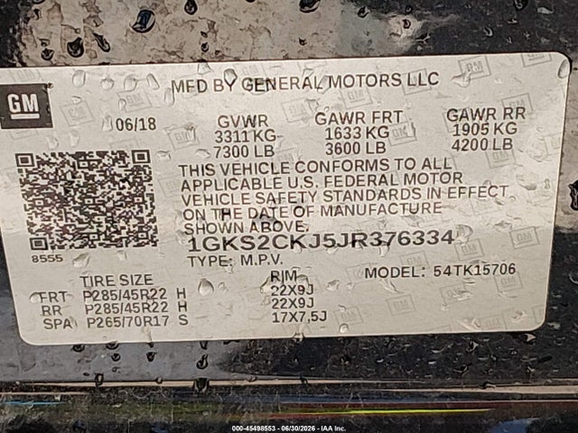 GMC YUKON DENALI 2018 1GKS2CKJ5JR376334 Image 9