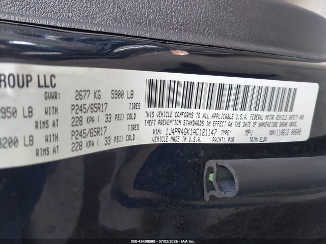 Продажа на аукционе авто 2010 Jeep Grand Cherokee Laredo, vin: 1J4PR4GK1AC121147, номер лота: 45498588