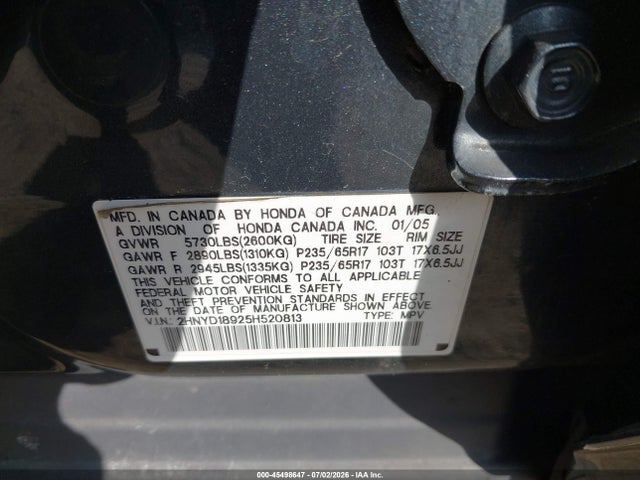 Aukcja sprzedaży 2005 Acura Mdx, vin: 2HNYD18925H520813, numer aukcji: 45498647