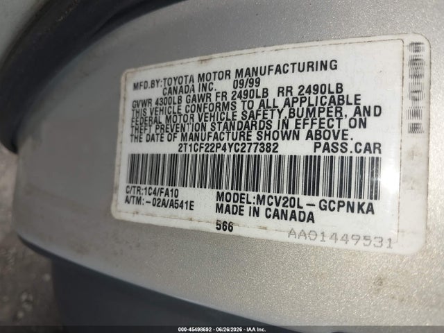 Продажа на аукционе авто 2000 Toyota Camry Solara Se V6, vin: 2T1CF22P4YC277382, номер лота: 45498692