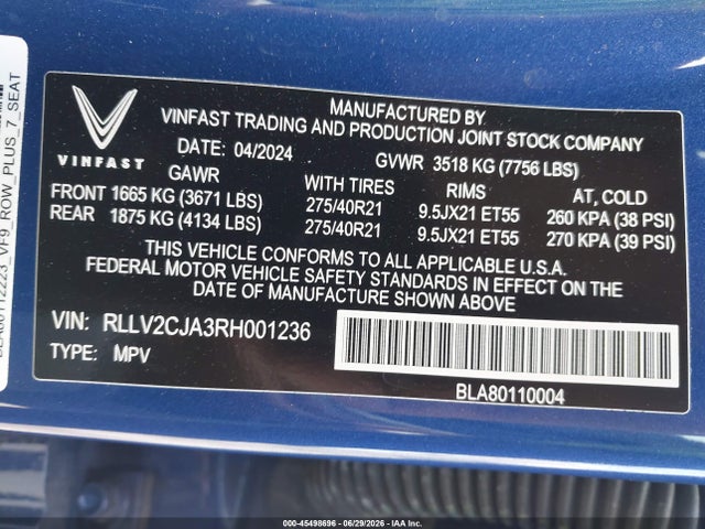 Vinfast Vf 9 Plus 2024 RLLV2CJA3RH001236 Image 9