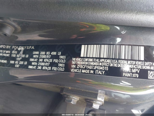 ZFBCFYAB7JP694515 Fiat 500x Pop Awd