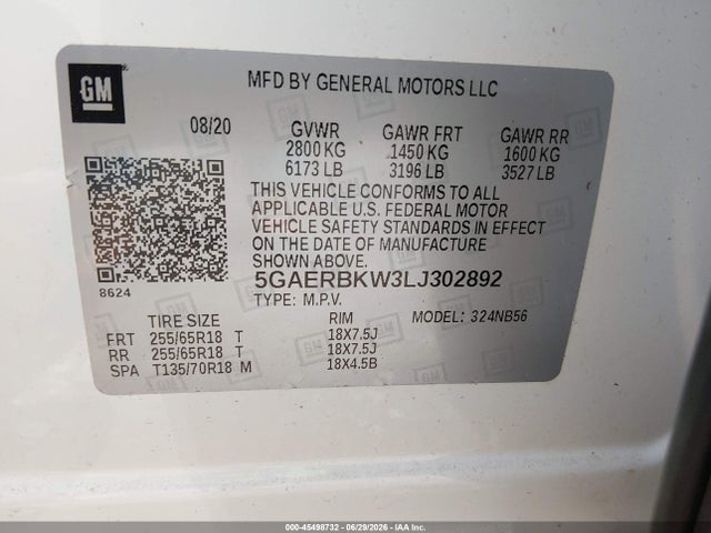 Продаж на аукціоні авто 2020 Buick Enclave Fwd Essence, vin: 5GAERBKW3LJ302892, номер лоту: 45498732