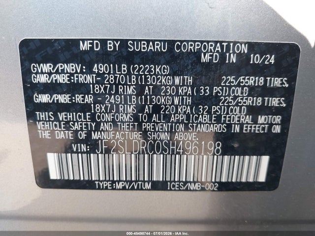 Продажа на аукционе авто 2025 Subaru Forester Limited, vin: JF2SLDRC0SH496198, номер лота: 45498744