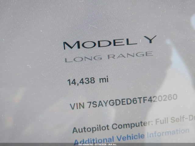 Aukcja sprzedaży 2026 Tesla Model Y Premium Rear-wheel Drive/rear-wheel Drive, vin: 7SAYGDED6TF420260, numer aukcji: 45498762