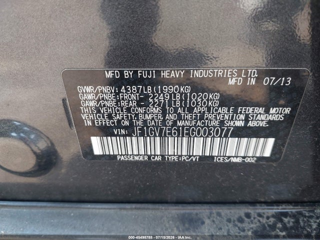 Продажа на аукционе авто 2014 Subaru Impreza Wrx, vin: JF1GV7E61EG003077, номер лота: 45498788