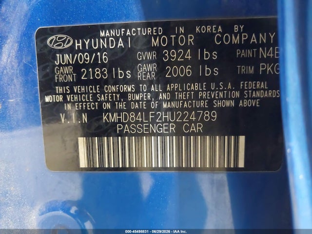 Aukcja sprzedaży 2017 Hyundai Elantra Se, vin: KMHD84LF2HU224789, numer aukcji: 45498831