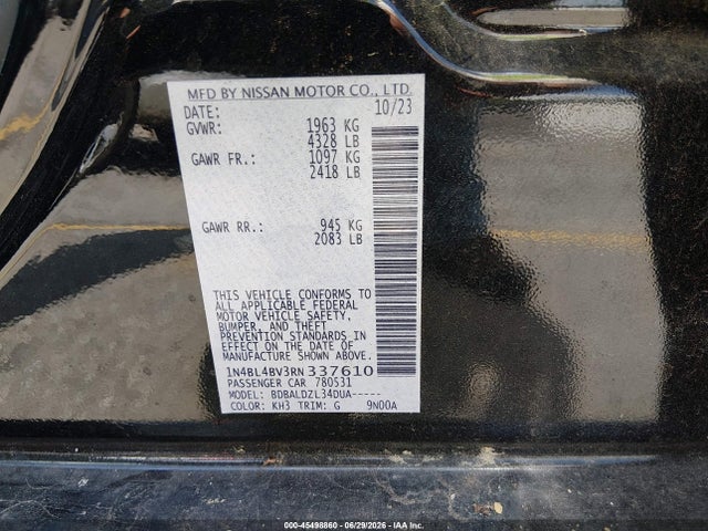45498860 :رقم المزاد ، 1N4BL4BV3RN337610 vin ، 2024 Nissan Altima S Fwd مزاد بيع