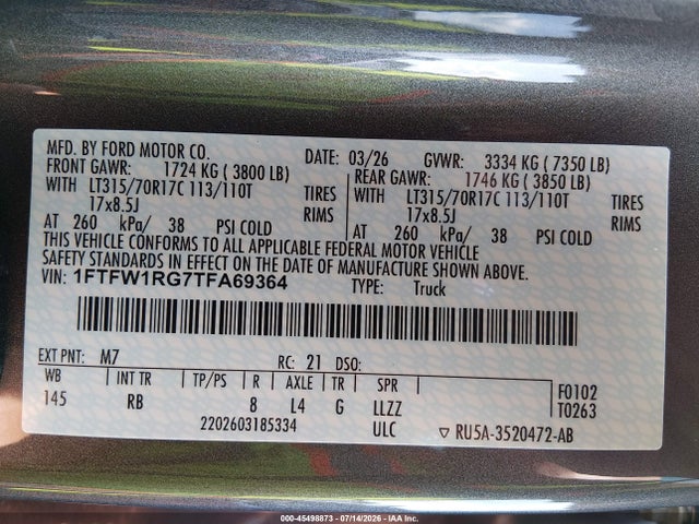 Ford F-150 Raptor 2026 1FTFW1RG7TFA69364 Image 9
