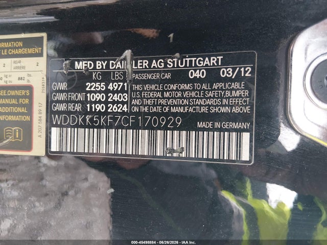 2012 Mercedes-benz E 350 მანქანა იყიდება აუქციონზე, vin: WDDKK5KF7CF170929, აუქციონის ნომერი: 45498884