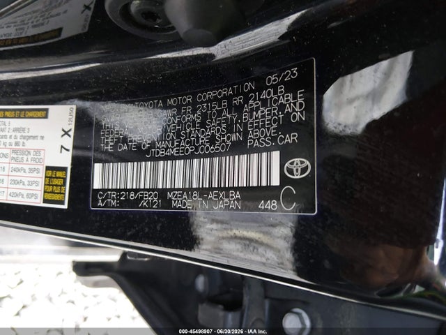45498907 :رقم المزاد ، JTDB4MEE0PJ006507 vin ، 2023 Toyota Corolla Le مزاد بيع