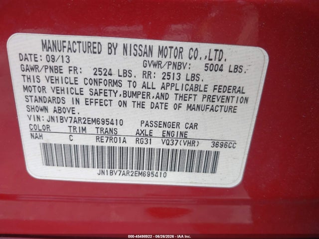Продажа на аукционе авто 2014 Infiniti Q50 Premium, vin: JN1BV7AR2EM695410, номер лота: 45498922
