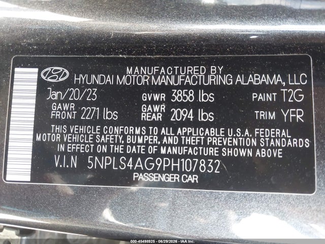Aukcja sprzedaży 2023 Hyundai Elantra Sel, vin: 5NPLS4AG9PH107832, numer aukcji: 45498925