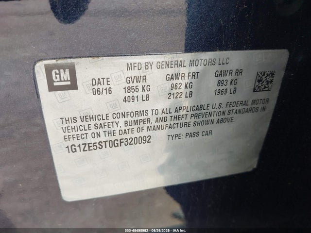 Chevrolet MALIBU 1LT 2016 1G1ZE5ST0GF320092 Image 9
