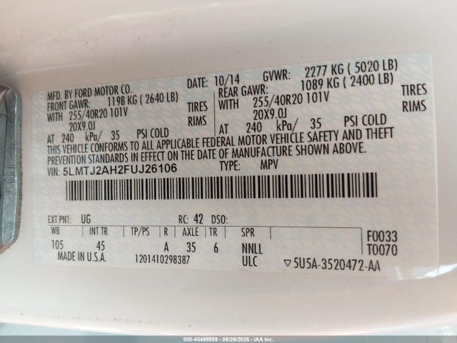 5LMTJ2AH2FUJ26106 Lincoln MKC