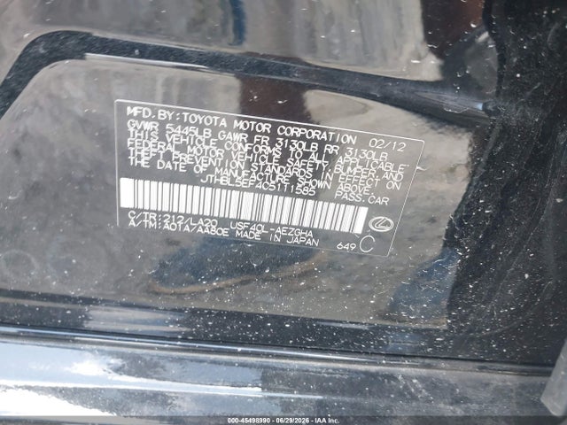 Aukcja sprzedaży 2012 Lexus Ls 460, vin: JTHBL5EF4C5111585, numer aukcji: 45498990
