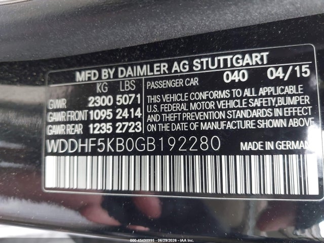 45498995 :رقم المزاد ، WDDHF5KB0GB192280 vin ، 2016 Mercedes-benz E 350 مزاد بيع