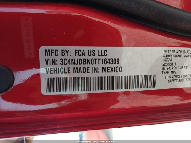 Продажа на аукционе авто 2026 Jeep Compass Latitude Altitude, vin: 3C4NJDBN0TT164309, номер лота: 45499007