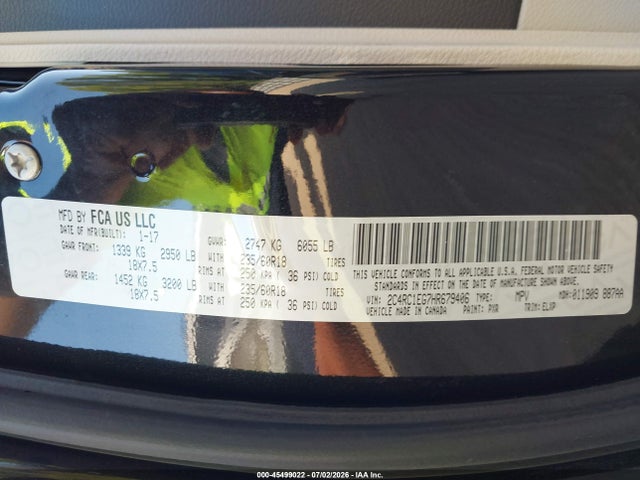 Aukcja sprzedaży 2017 Chrysler Pacifica Touring-l Plus, vin: 2C4RC1EG7HR679406, numer aukcji: 45499022