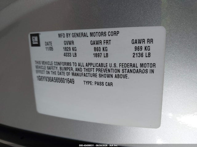 Продажа на аукционе авто 2006 Cadillac Xlr, vin: 1G6YV36A565601649, номер лота: 45499031