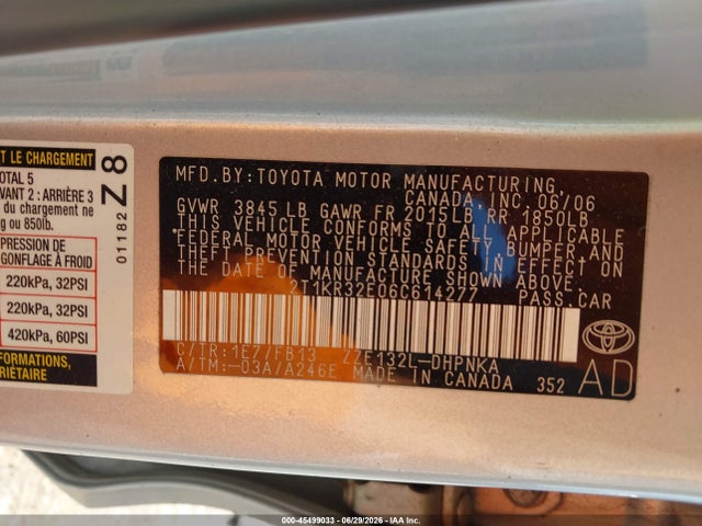 Продаж на аукціоні авто 2006 Toyota Matrix Xr, vin: 2T1KR32E06C614277, номер лоту: 45499033