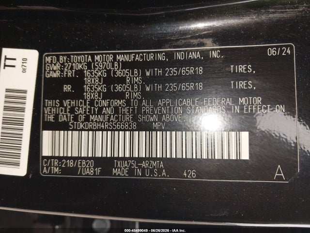 Toyota Highlander Xle 2024 5TDKDRBH4RS566838 Image 9