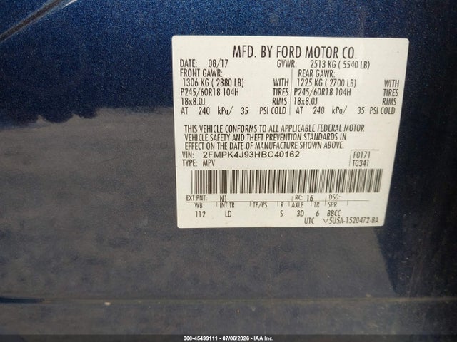 Ford EDGE SEL 2017 2FMPK4J93HBC40162 Image 9