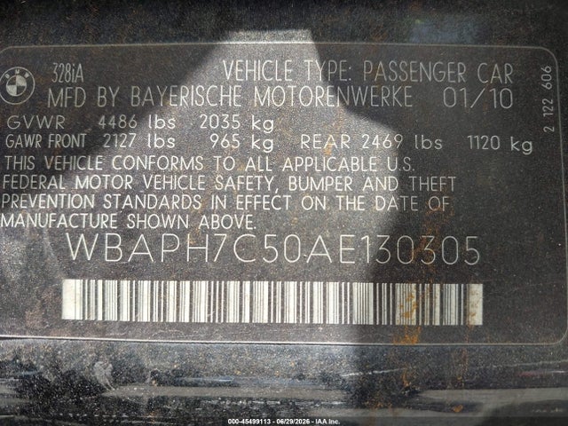 Aukcja sprzedaży 2010 Bmw 328i, vin: WBAPH7C50AE130305, numer aukcji: 45499113