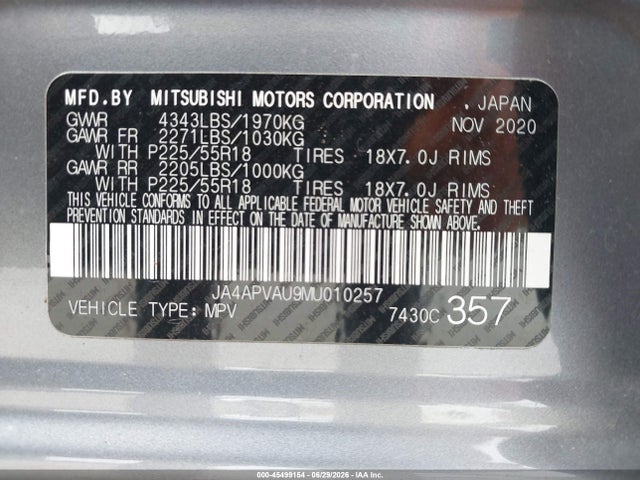 Продажа на аукционе авто 2021 Mitsubishi Outlander Sport 2.0 Se 2wd, vin: JA4APVAU9MU010257, номер лота: 45499154