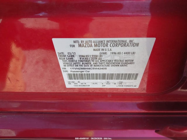 Продаж на аукціоні авто 2012 Mazda Mazda6 I Sport, vin: 1YVHZ8BH4C5M42405, номер лоту: 45499161