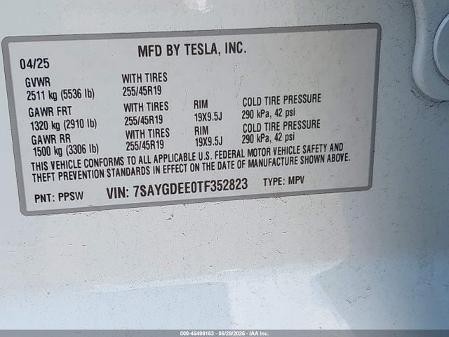 Продаж на аукціоні авто 2026 Tesla Model Y All-wheel Drive/long Range Launch Series/premium All-wheel Drive, vin: 7SAYGDEE0TF352823, номер лоту: 45499163