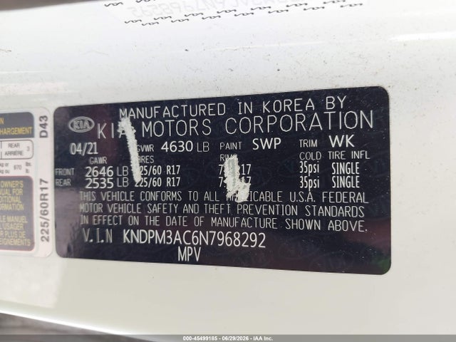 KNDPM3AC6N7968292 KIA Sportage Lx