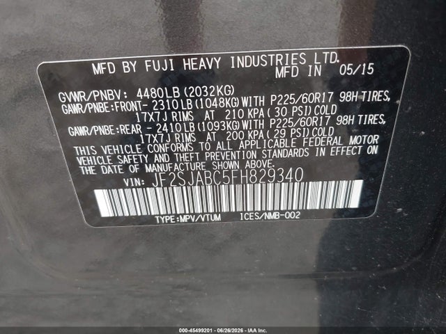 Subaru Forester 2.5i 2015 JF2SJABC5FH829340 Image 9