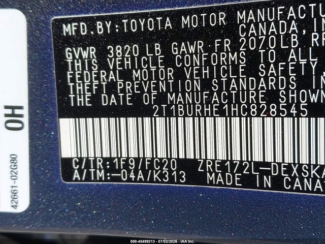 Продажа на аукционе авто 2017 Toyota Corolla Se, vin: 2T1BURHE1HC828545, номер лота: 45499213