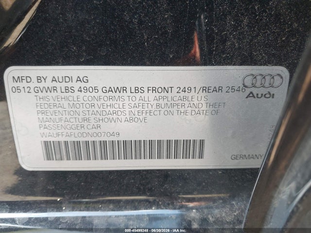 Продаж на аукціоні авто 2013 Audi A4 2.0t Premium, vin: WAUFFAFL0DN007049, номер лоту: 45499248
