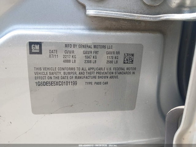 Продаж на аукціоні авто 2012 Cadillac Cts Luxury, vin: 1G6DE5E5XC0101199, номер лоту: 45499312