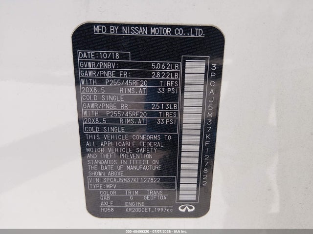 Продаж на аукціоні авто 2019 Infiniti Qx50 Essential, vin: 3PCAJ5M37KF127822, номер лоту: 45499320