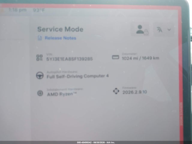 45499342 :رقم المزاد ، 5YJ3E1EA8SF139285 vin ، 2025 Tesla Model 3 Long Range Rear-wheel Drive/standard Rear-wheel Drive مزاد بيع