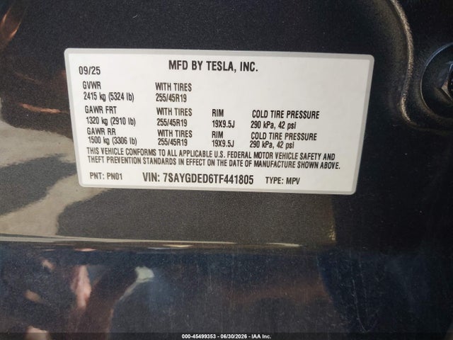 45499353 :رقم المزاد ، 7SAYGDED6TF441805 vin ، 2026 Tesla Model Y Premium Rear-wheel Drive/rear-wheel Drive مزاد بيع